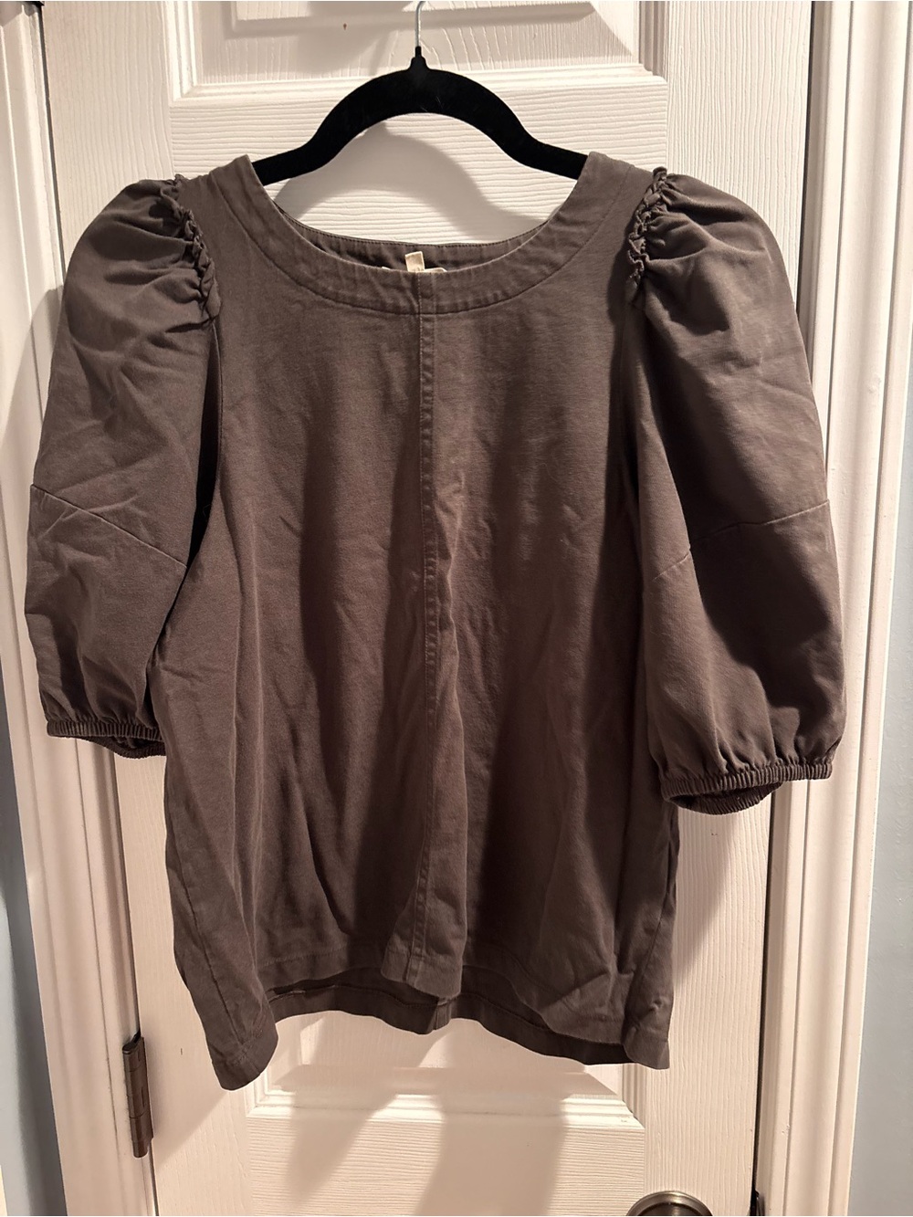 Madewell Taupe Puff-Sleeve Cotton Tunic